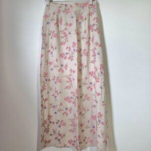 EUC VAN HEUSEN WOMEN FLORAL LONG LINEN BLEND A LINE SKIRT SIZE SMALL